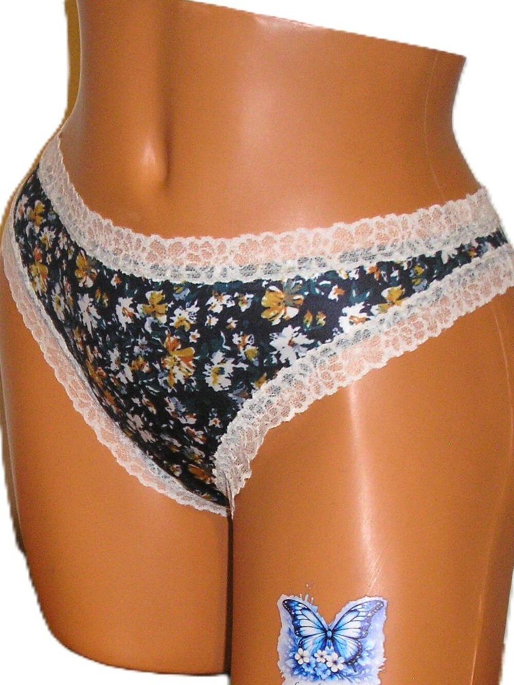 Set of 2 Blue Floral Print Lace Trim Bikini Panties Lingerie XXL NWOT